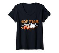 Womens Nap Team Expert Level Cute Cat And Sloth Sleeping Lover Kids V-Neck T-Shirt