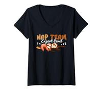Womens Nap Team Expert Level Cute Guinea Pig And Sloth Sleeping V-Neck T-Shirt