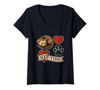 Womens Nap Time Ferret Heart Banner V-Neck T-Shirt