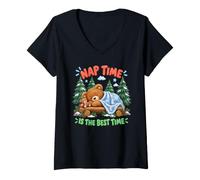 Women's Nap Time is the Best Time Sleepy Bear Cozy Nursery Humor V-Neck T-Shirt