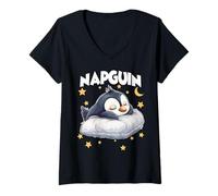 Women's Napguin Penguin | Sleepyheads Late risers | Morning Grouch V-Neck T-Shirt