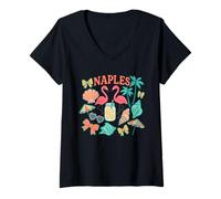 Womens Naples Florida Flamingo Shells Lemonade Beach V-Neck T-Shirt