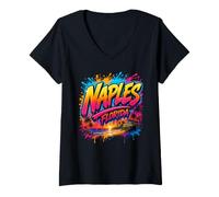 Women's Naples Florida Tropical Graffiti Sunset Art V-Neck T-Shirt