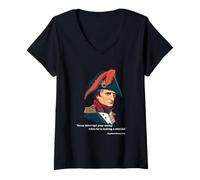 Womens Napoleon Portrait with His Famous Quote About Enemy V-Neck T-Shirt