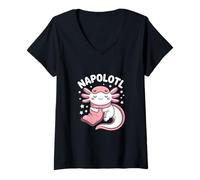 Womens Napolotl Cute Axolotl Sleep Kawaii Dreaming Stars V-Neck T-Shirt