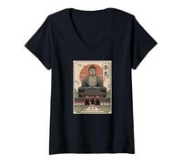 Womens Nara Deer Japan Retro Todaiji Temple Japanese Kanji Souvenir V-Neck T-Shirt