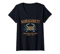 Women's Narragansett Rhode Island Crab Town Since 1671 Orange Art V-Neck T-Shirt