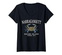 Women's Narragansett Rhode Island Crab Town Since 1671 White Letters V-Neck T-Shirt