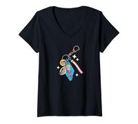 Women's Naruto Shippuden Keychain Collage Chibi Naruto Anime V-Neck T-Shirt