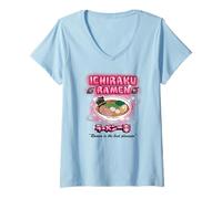Womens Naruto Shippuden Pink Airbrush Ramen Bowl Anime V-Neck T-Shirt