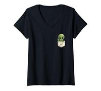 Womens NASA Alien in Pocket Peace Sign Insignia Logo V-Neck T-Shirt