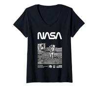 Womens NASA Apollo Mission Astronaut Moon Worm Logo V-Neck T-Shirt