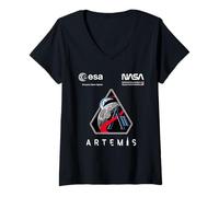 Women's NASA Artemis II Mission Patch Worm and ESA Logo V-Neck T-Shirt