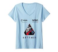 Women's NASA Artemis II Mission Patch Worm and ESA Logo V-Neck T-Shirt