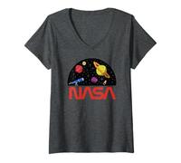 Women's NASA Artemis II NASA Planets Telescope Rocket V-Neck T-Shirt