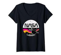 Women's NASA Artemis II NASA Retro Space Planet Saturn V-Neck T-Shirt