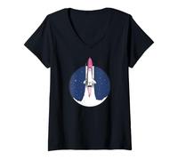 Women's NASA Artemis II Rocket Launch Space Shuttle Night Sky V-Neck T-Shirt