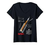 Womens NASA Artemis Mission SLS Chalk Drawing Worm Logo V-Neck T-Shirt