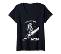Womens NASA Astronaut Climbs Stairs in Space V-Neck T-Shirt