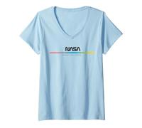 Women's NASA Kennedy Space Center Rainbow Stripe Pullover Hoodie V-Neck T-Shirt