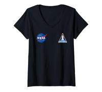 Womens NASA Meatball Insignia - US Flag - Space Shuttle Mission V-Neck T-Shirt