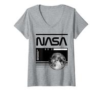 Women's NASA - Moon Blueprint & Barcode V-Neck T-Shirt