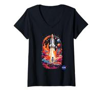 Womens NASA Space Shuttle Astronaut Planets Art Design V-Neck T-Shirt