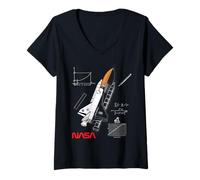 Womens NASA Space Shuttle Chalk Drawing Worm Logo V-Neck T-Shirt