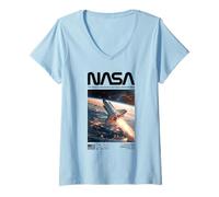 Women's NASA Space Shuttle Discovery Over Earth Space V-Neck T-Shirt