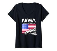 Women's NASA Space Shuttle Exploration US Flag V-Neck T-Shirt