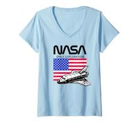 Women's NASA Space Shuttle Exploration US Flag V-Neck T-Shirt
