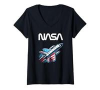 Womens NASA Space Shuttle in US Flag Design V-Neck T-Shirt