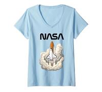 Women's NASA Space Shuttle Program Worm Logo Mission Vintage Retro V-Neck T-Shirt
