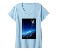 Women's NASA Sun Sets Behind Earth Space V-Neck T-Shirt