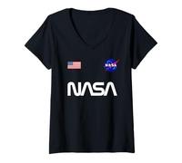 Womens NASA Worm Insignia Logo Patch American Flag NASA Meatball V-Neck T-Shirt