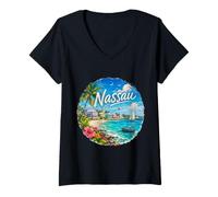 Women's Nassau Bahamas Caribbean Island- Sealife V-Neck T-Shirt
