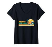 Women's Nassau Bahamas - Retro Spring Break Beach Vacation Summer V-Neck T-Shirt