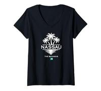Womens Nassau The Bahamas Palm Trees Caribbean Sea Tropical Island V-Neck T-Shirt