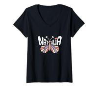 Womens Natalia Butterfly - Personalized Cute Name Word Art V-Neck T-Shirt