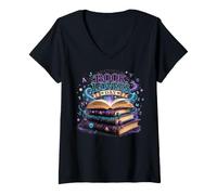 Women's National Book Lovers Day Magical Reading Stack V-Neck T-Shirt