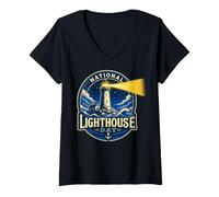 Women's National Lighthouse Day Ocean Beacon Waves V-Neck T-Shirt