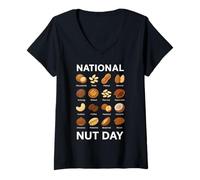 Womens National Nut Day Design with Macadamia Coconut Pecan Nuts V-Neck T-Shirt