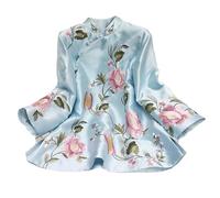 Women's National Style Suit Shirt - Traditional Elegant Chinese Blouse, Plus Size Loose Fit, Female Hanfu-Inspired Top for Cultural Looks(Blue, L)