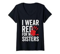 Womens Native America MMIW Awareness - I Wear Red For My Sisters V-Neck T-Shirt