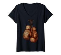 Womens Native American Boxing Gloves Anasazi & Mississippian V-Neck T-Shirt