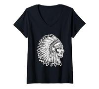 Womens Native American Drawing Indian Chief Native American Pride V-Neck T-Shirt