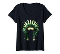 Womens Native American Feather Headdress Feathers Indian Tribe V-Neck T-Shirt