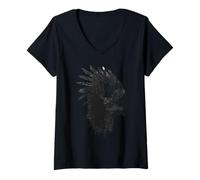 Womens Native American Feather Headdress Forest Indian Tribe V-Neck T-Shirt