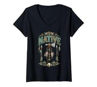 Women's Native American Feather Headdress Indian Chief Indian Tribe V-Neck T-Shirt
