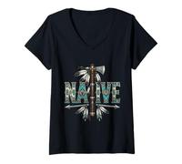Women's Native American Feather Headdress Indian Chief Indian Tribe V-Neck T-Shirt